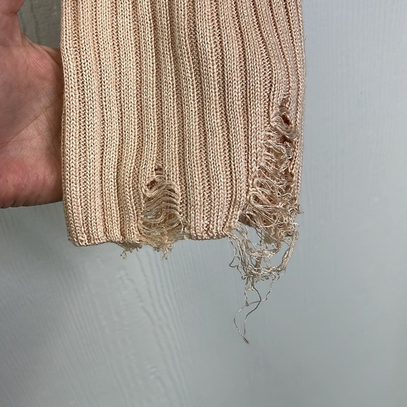 Urban Outfitters - Cream Ribbed Distressed Crop Long Sleeve Sweater Size Small - Picture 4 of 12